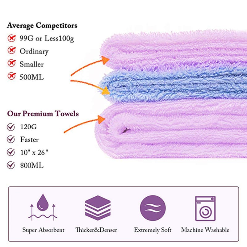 CC CAIHONG Microfiber Hair Towel 4 Pack, Hair Towel Wrap Quick Dry Hair Hat Anti-frizz Head Turban with Button, Wet Curly Hair Towels for Women (Blue & Pink & Purple & Red) - Image 2